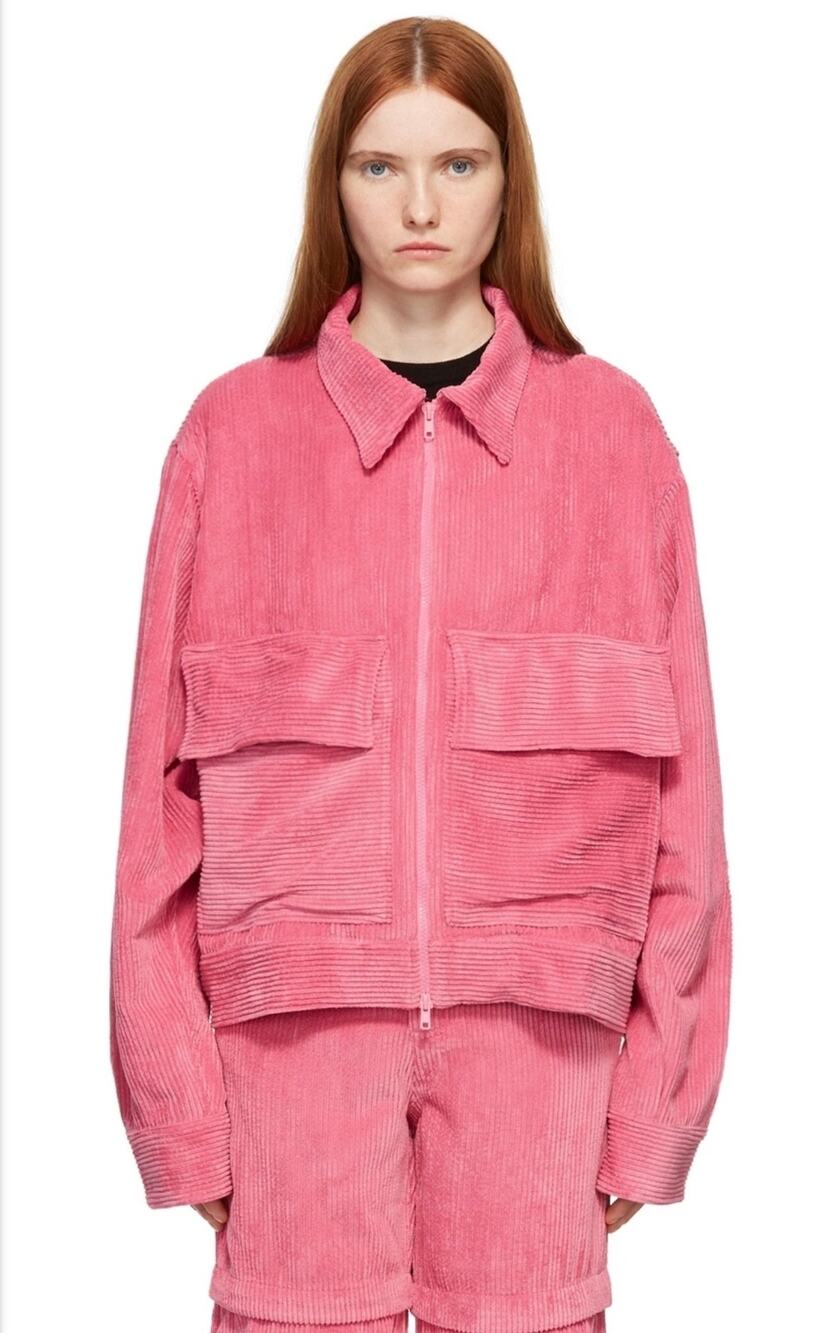 KkCo Full Zip Route Field Jacket Hot Pink Corduroy Streetwear XS Oversized